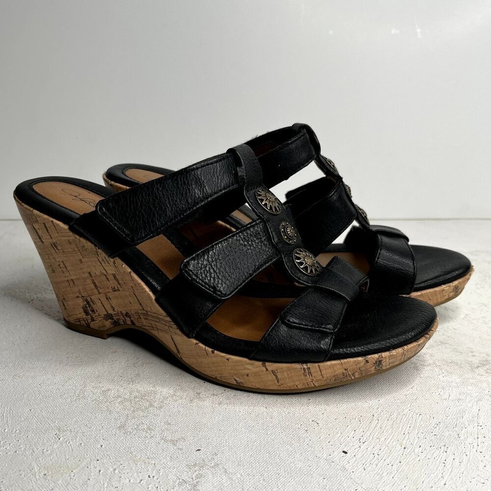 JACLYN‎ SMITH Trisha Black Cork Wedge Mule Adjustable Straps - Women’s Size 7M
